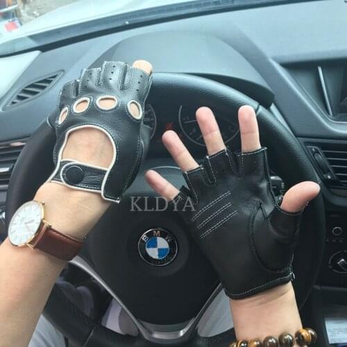 New Arrival Mens Genuine Leather Gloves High Quality Fashion Male Driving Unlined Goatskin Finger Non-slip Fitness Gloves Mitten