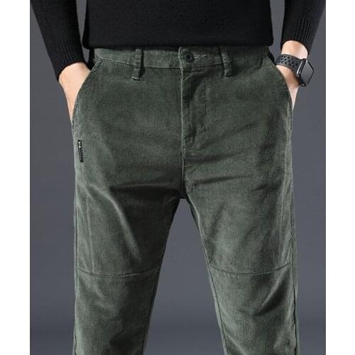 4 Color Mens Thick Corduroy Casual Pants 2020 Winter New Style Business Fashion Stretch Regular Fit Trousers Male Brand Clothes