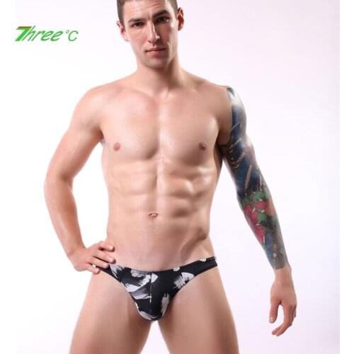 Mens Underpants Fashion Printing Low Waist Thongs Underwear Mankini Quick Dry Men Jockstrap Briefs Innerwear Cuecas Homme Boxers