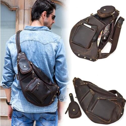 Hot Sale Mens Leather Cross-body Backpack Sling Chest Casual Bags Hiking Luxury Travel Waterproof Multi-function Shoulder Bag