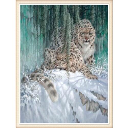 Needlework,DIY DMC 14CT Unprinted Cross stitch,Counted Embroidery Cross-stitch Kits set Snow Leopards home made arts Pattern
