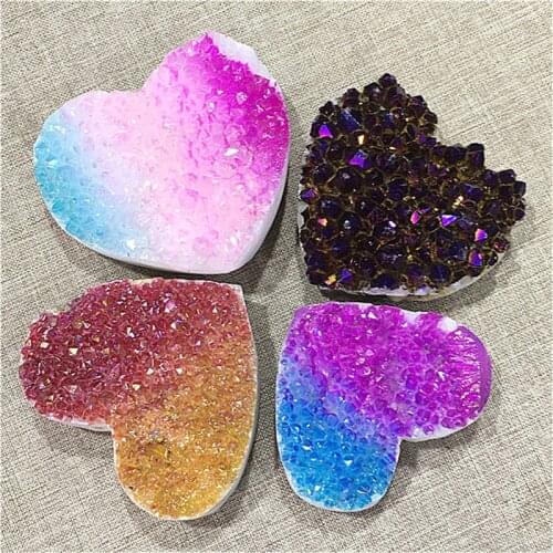 Natural Titanium Coating Aura Amethyst Crystal Hearts Cluster Healing Crystals Gift1pcs