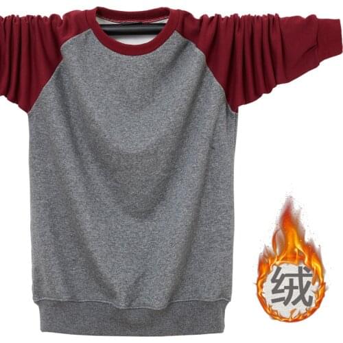 New Winter 2020 Mens plus fleece thick long sleeve t-shirt Casual loose large size round neck soft mens bottoming shirt