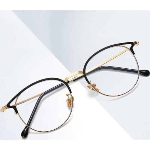 Popular Retro Circular Women Eyeglasses Newly Designed Optical Eyewear Multicolor Metal Frame Adult Blue light Glasses AB004