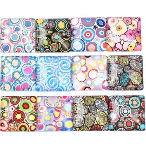 Onwear 50pcs 12mm Square Glass Cabochons Mixed Rouond Circle Pattern Diy Earrings Jewelry Making Accessories