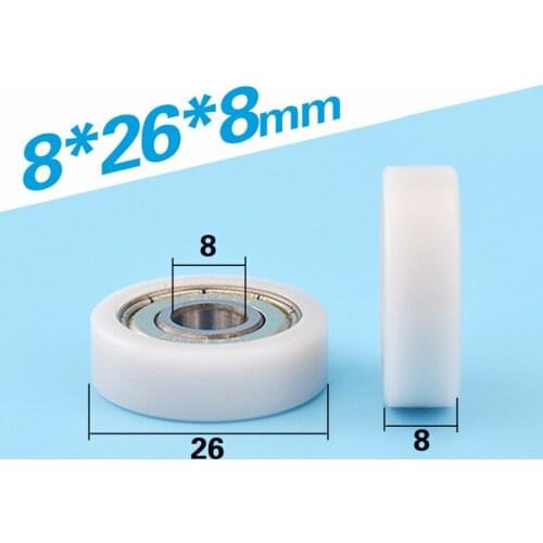 5PCS 8*26*8mm rubber covered small wheels couple, 608ZZ bearings, flat rollers, POM rubber covered plastic pulley bearings