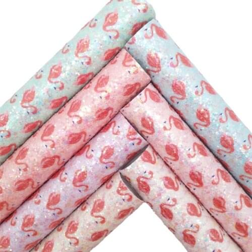 Pastel Colors Flamingo Printed Chunky Glitter Faux Vinyl Fabric with Felt Backing For Earrings Bows DIY 21X29CM GM2176A