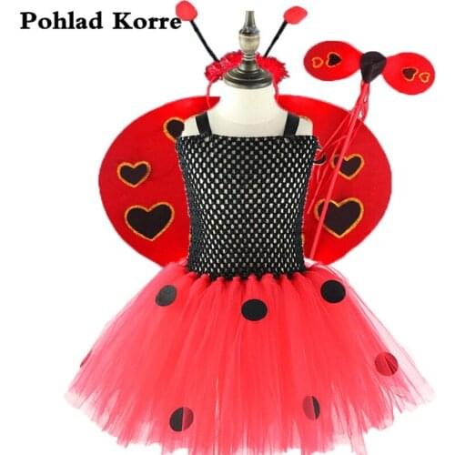 4 Pcs Ladybug Dresses Children Set Dot Wings Baby Girls Tutu Dress Ladybug Halloween Costume Christmas Birthday Party Dress XX02