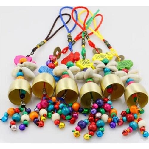 Retro Wind Belling National Style Wood Fish Copper Coin Shell Beaded Wind Chimes Charming Metal Craft for Home Garden Decoration