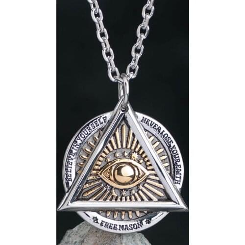 The Devil Eyes hexagon Masonic pendant Stainless steel necklace for Men skull sided High quality Jewelry