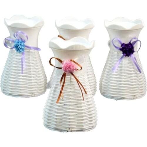 Modern Plastic Vases European Dining Table Decorative Flower Plants Vase White Rattan Like Plastic Vase