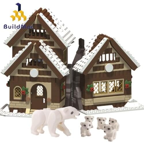 BuildMOC City Creative Polaris Winter Village Barn House MOC-47615 10631 Holiday Scene Building Blocks Kids Toys Christmas Gifts