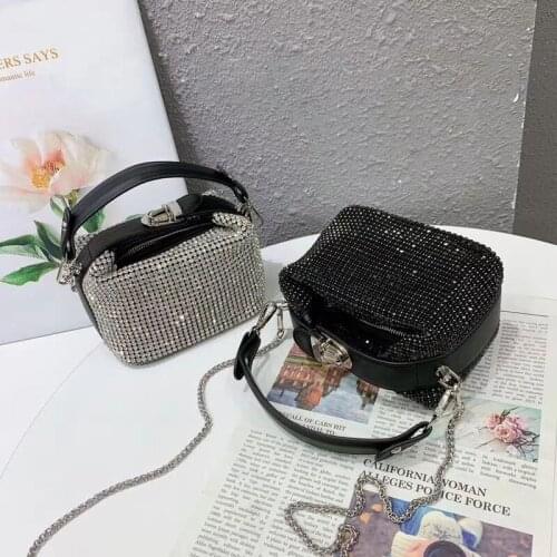 New Fashion Rhinestone Bucket Bag Inlaid Evening Bag Change Mobile Phone Bag Cocktail Party Bag Purses and Handbags