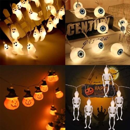 LED Pumpkin Ghost Eyeball Skeleton Shape Halloween String Lights 1.5M 10LEDs Battery Powered Halloween Home Garden Decoration