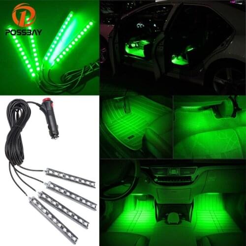 POSSBAY Car Interior LED Strip Lights Atmosphere Light Lamp With Cigarette Charge LED Decoration Footwell Lighting Green Bar
