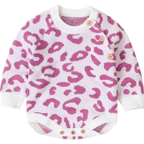 Newborn Baby Boy Girl Warm Clothes Knitted Leopard Long Sleeve Bodysuit Jumpsuit Overall Outfits 0-18M