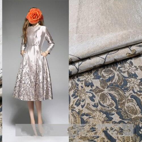 SASKIA 150cm/Lot Position Brocade Jacquard Fabrics Yarn Dye Metallic Flower Fabric For Dress Clothing Sewing Blue Patchwork Diy