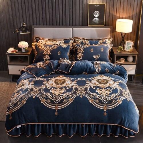 Thick gold velvet coral velvet four-piece set flange velvet velvet bed skirt to keep warm quilt set sheets three-piece set