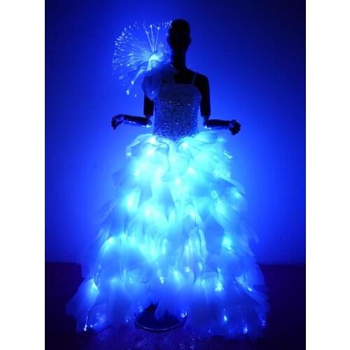 Women White led dance Clothing Girls LED Wedding dress LED Light Suits Luminous Costumes
