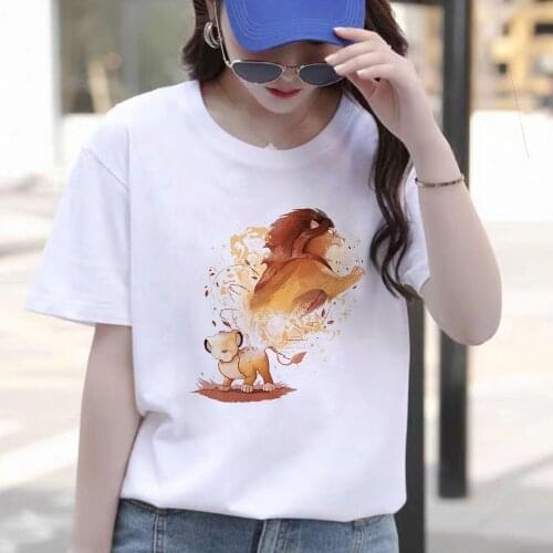Fashion Women T Shirt Summer Short Sleeve Casual White Simba Lion King Print Harajuku Tshirts Graphic Streetwear Tee Tops