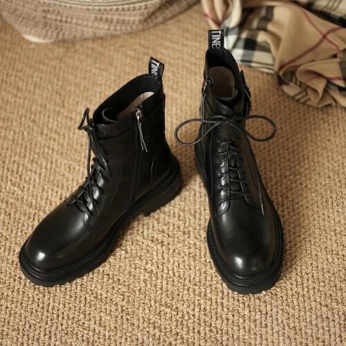 Genuine Cow Leath Martin boots womens lace-up platform single boots 2020 autumn British style ankle boots women