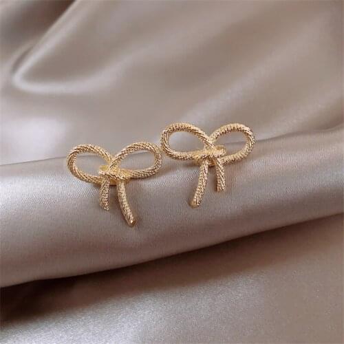 Bow Earrings Simple Metal Earring Female Elegant Temperament Bowknot Women Earrings Korean New Fashion Design Sense Jewelry