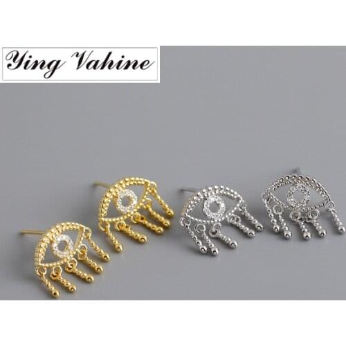 Ying Vahine 100% 925 Sterling Silver Fashion Sparkling & Shining Eye Stud Earrings for Women