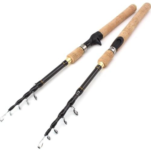 1.8m 2.1m 2.4m 2.7m Spinning Fishing Rod M power Hard Telescopic Carbon Fiber Travel pole wooden handle