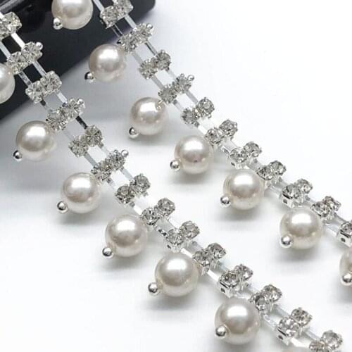 11Yards Crystal Rhinestone Trim Pearls Tassel Chain Applique for Sewing Crafts Wedding Party DIY Decoration Handmade