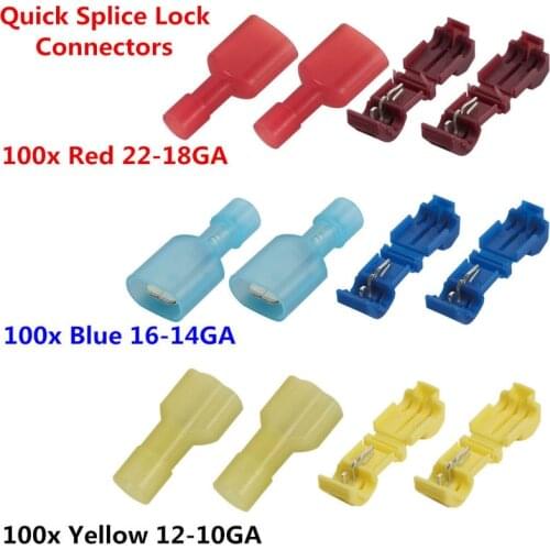 300PCS T-Tap Male Spade Insulated Electrical Cable Wire Connectors Splice Butt Terminals Kit 10-22AWG Assortment