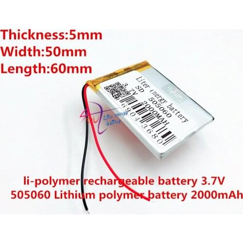 505060 li-polymer battery 3.7v 2000mah for gps Rechargeable Battery For MP4 MP5 GPS DVD mobile video game PAD E-books