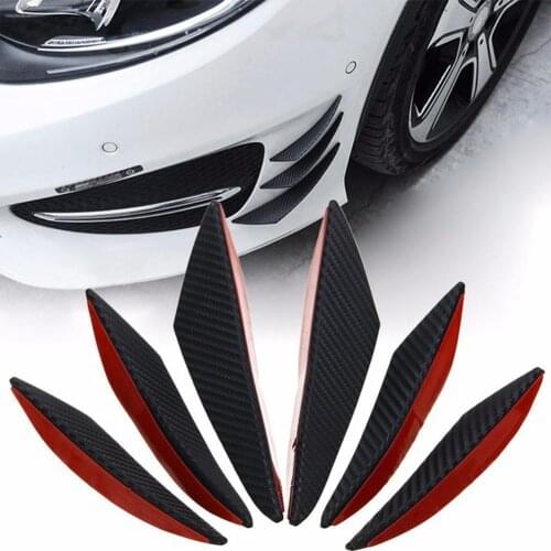 6pcs Universal Black Carbon Fiber Car Styling Accessories Front Bumper Lip Rubber Fin Splitter Spoiler Waterproof PP Sticker