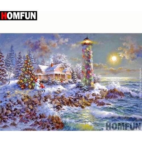 HOMFUN Full Square/Round Drill 5D DIY Diamond Painting "Tower snow scene" 3D Diamond Embroidery Cross Stitch Home Decor A20106