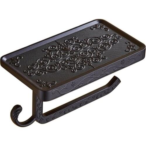 Antique Carved Zinc Alloy Bathroom Paper Mobile Phone Holder Wall Mount Hanging Toilet Roll Paper Holder Towel Rack Phone Shelf