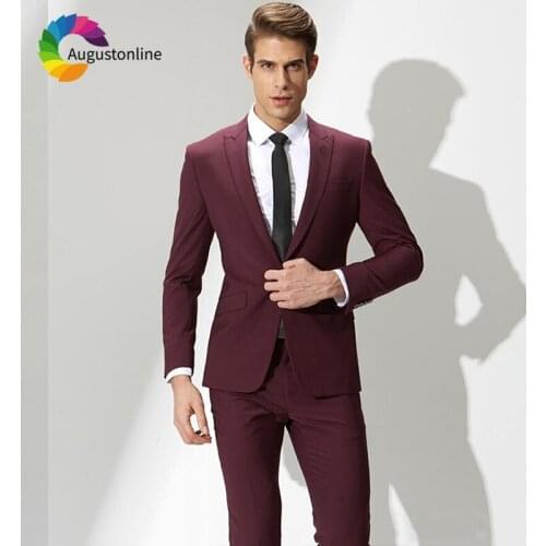 Burgundy Business Men Suits For Wedding Peaked Lapel 2018 Slim Fit Formal Custom Tailored Tuxedo Blazer 2 Pieces Terno Masculino