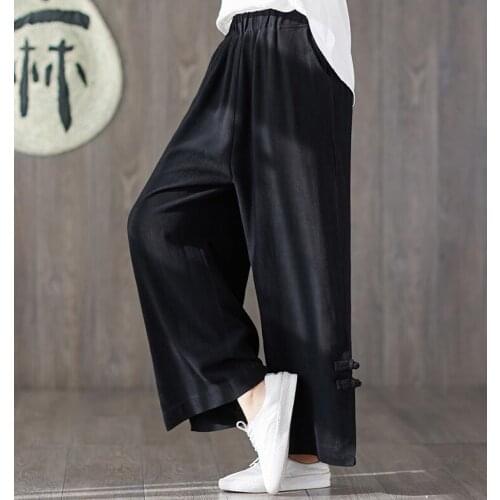 2020 New Summer Trousers ,Women Solid Loose casual Elastic Waist wide leg Pants Cotton Linen vintage pants Plus Size 5XL 6XL 7XL