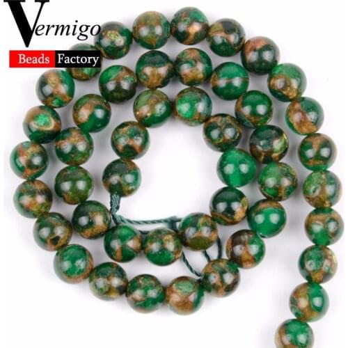 Natural Stone Green Cloisonne Round Loose Beads For Needlework Jewelry Making Spacer Beads Diy Bracelet Necklace 6 8 10mm 15inch