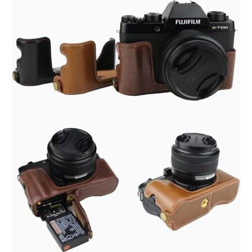 PU Leather Case Camera Bag cover for Fujifilm Fuji XT100 X-T100 X T100 xt-100 Half Body Set Cover with Battery Opening