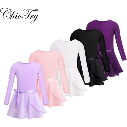 ChicTry Kids Ballet Tutu Dance Class Performance Dress Children Girls Gymnastics Leotard Dancewear Clothes with Tied Skirt Set