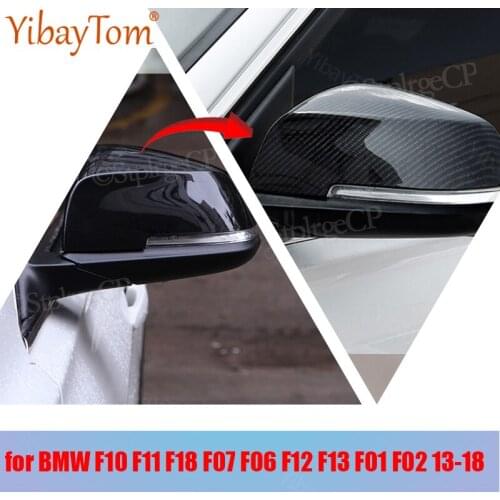 2pcs Glossy Black Rearview Shell Side Mirror Cover Caps Carbon Fiber Pattern for BMW F10 F11 F18 F07 F06 F12 F13 F01 F02 2013-18