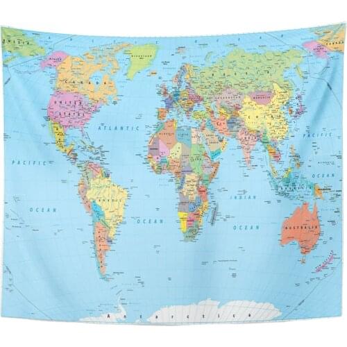 Tapestry Green Colored World Map Borders Countries Roads and Cities Tapestries Wall Hanging for Living Room Bedroom Dorm