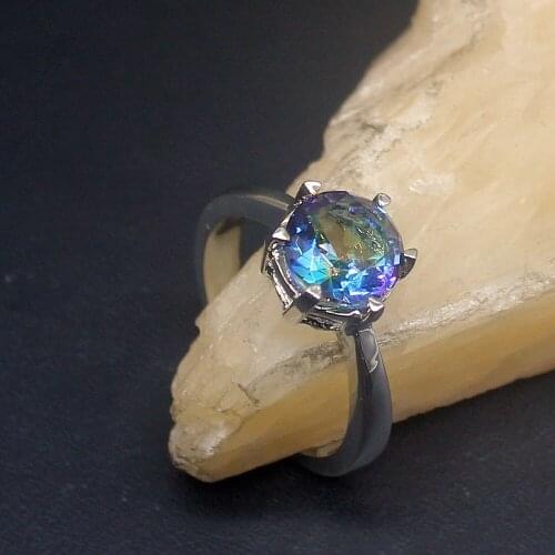 Hermosa Jewelry Rainbow Fire Topaz Genuine 925 Silver Unique Band Ring Wedding Engagement Gifts for Women Size 9# 20214027