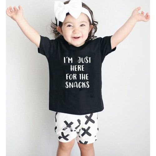 I'm Just Here for The Snacks Baby Cute Letter Print Tshirt Summer Kid Tshirts Funny Kids T Shirt Boys Girls Shirt Funny Kid Tee
