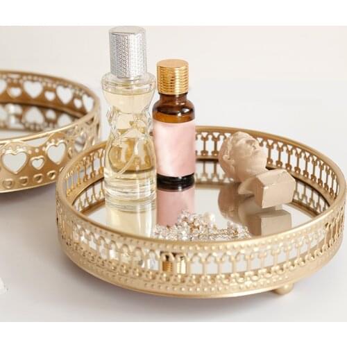 Gioielli delicati di colore dorato Base per specchio in vetro camera da letto decorativa cosmetica da tavolo organizza il piatto