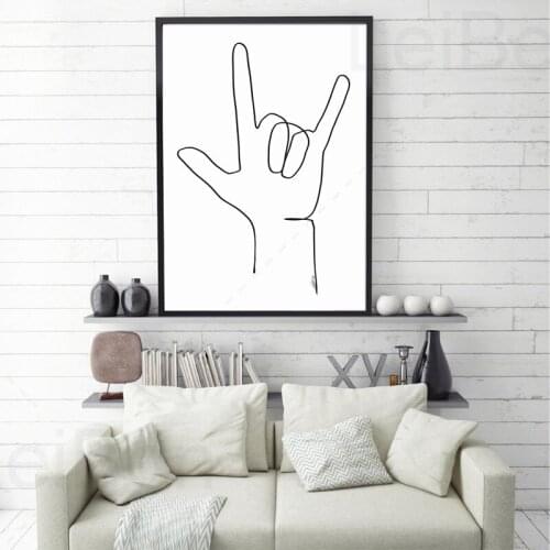 I Love You Gesture Line Canvas Painting Minimalist Black and White Sketch Wall Art Posters and Prints Home Decor Bedroom Mural