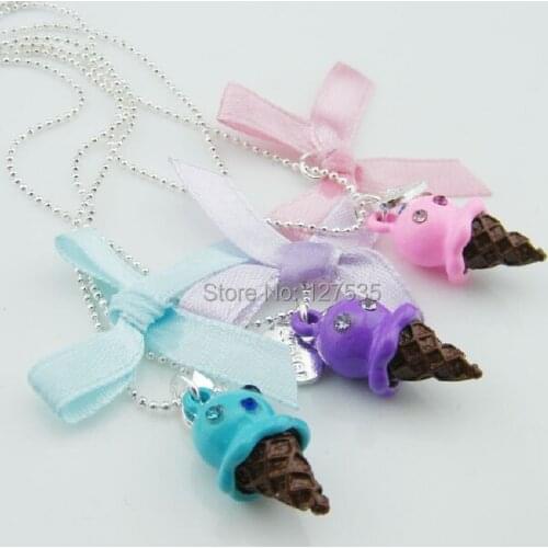 2 set (6pcs) /lot fashion jewelry silver plated ball chain knot candy color ice cream heart best friends forever necklaces set