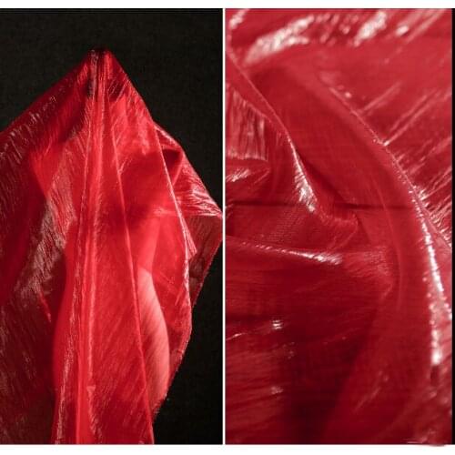 Red nylon solid color wrinkled cloth perspective yarn texture dress cloth creative clothing fabric