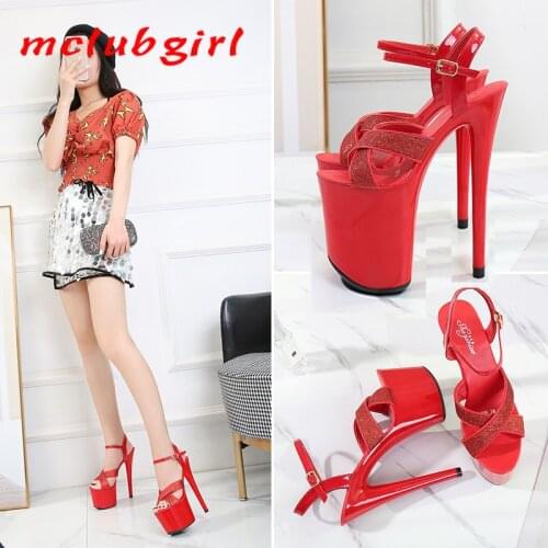 Mclubgirl 2020 Sexy Nightclub Waterproof Platform Patent Leather Womens Shoes Fine Heel Hate High Fish Mouth Female Sandals LFD