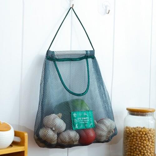 Reusable Kitchen Vegetable Mesh Storage Bags Onion Potato Storage Hanging Bags Hollow Breathable Kitchen Garlic Ginger Mesh Bag
