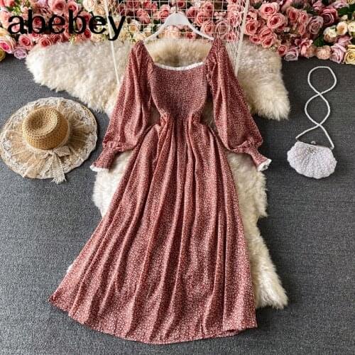 2021 new fashion womens clothing Print Square Collar dresses for women woman dress